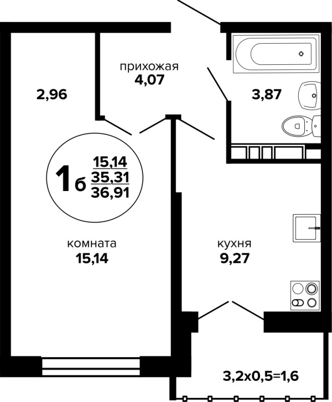 Планировка квартиры 1-комнатная